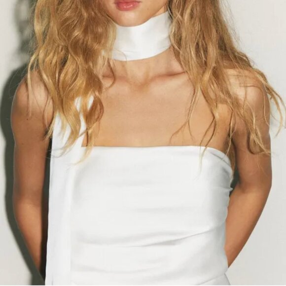 ZARA Draped Satin Scarf Top – White – Sizes S & M – NWT 🤍 - Picture 2 of 14